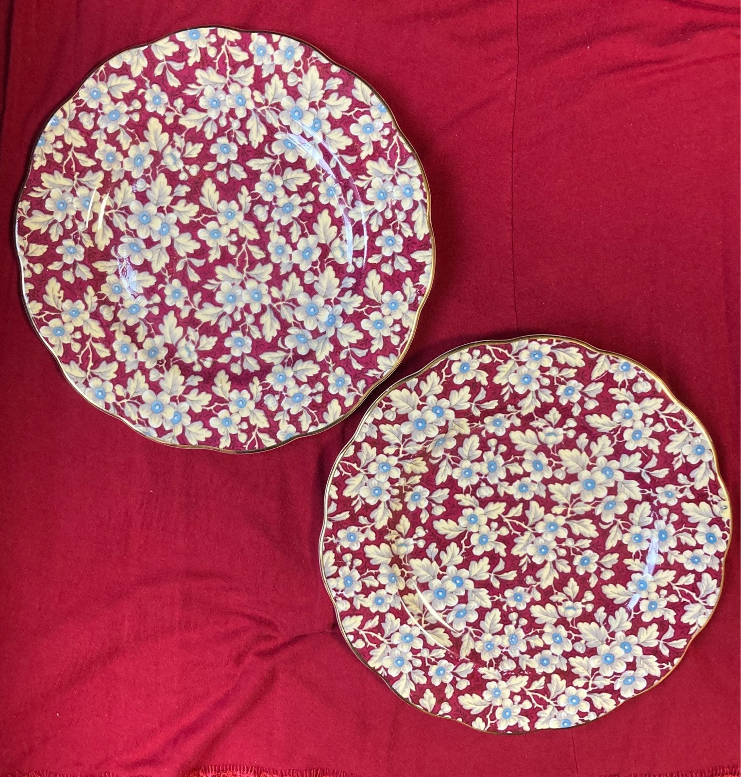 Two Red floral Royal Albert bone china England salad plates