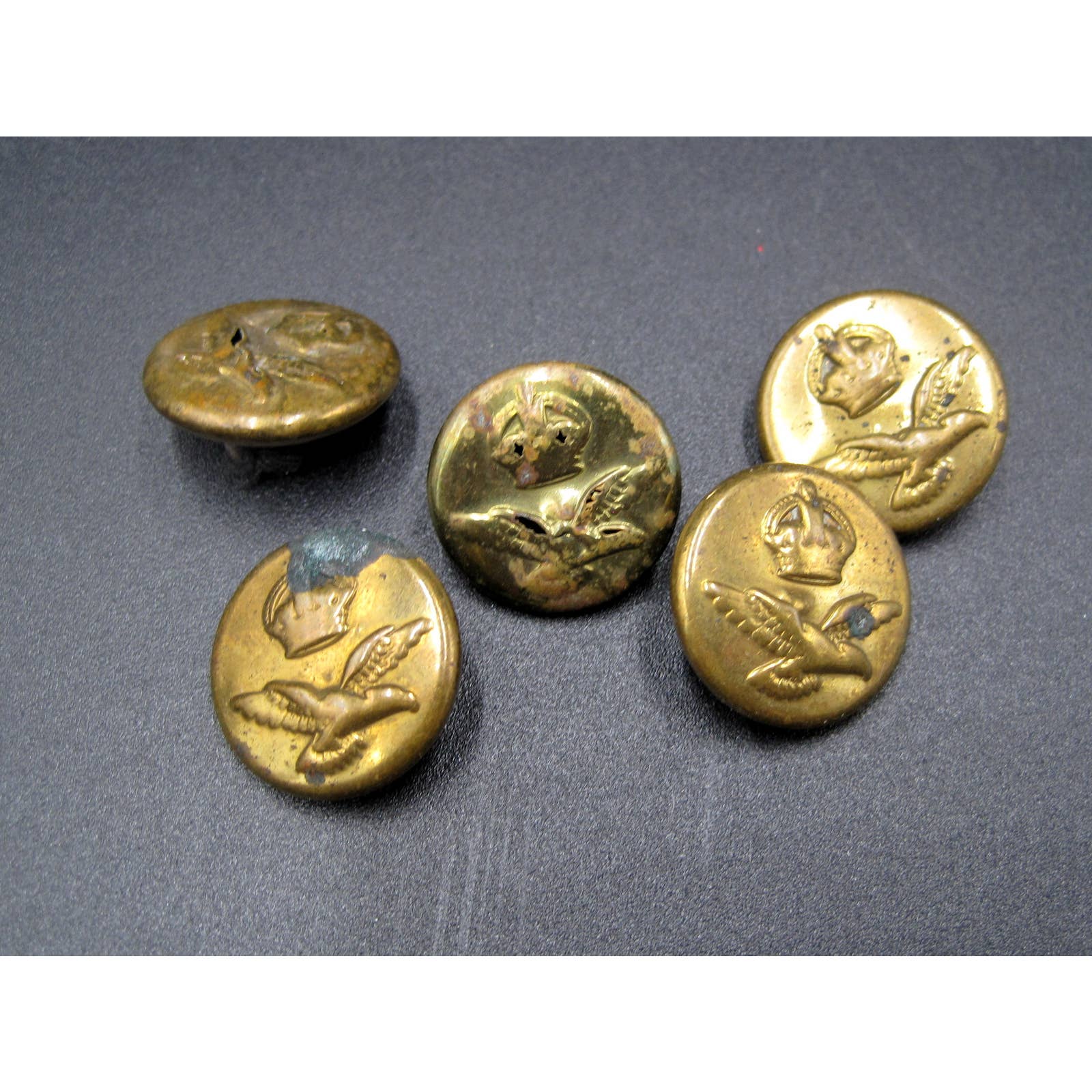 Set of 5 - Vintage RAF WW2 WWII Brass Royal Air Force Crown Eagle ED GILL/Firmin