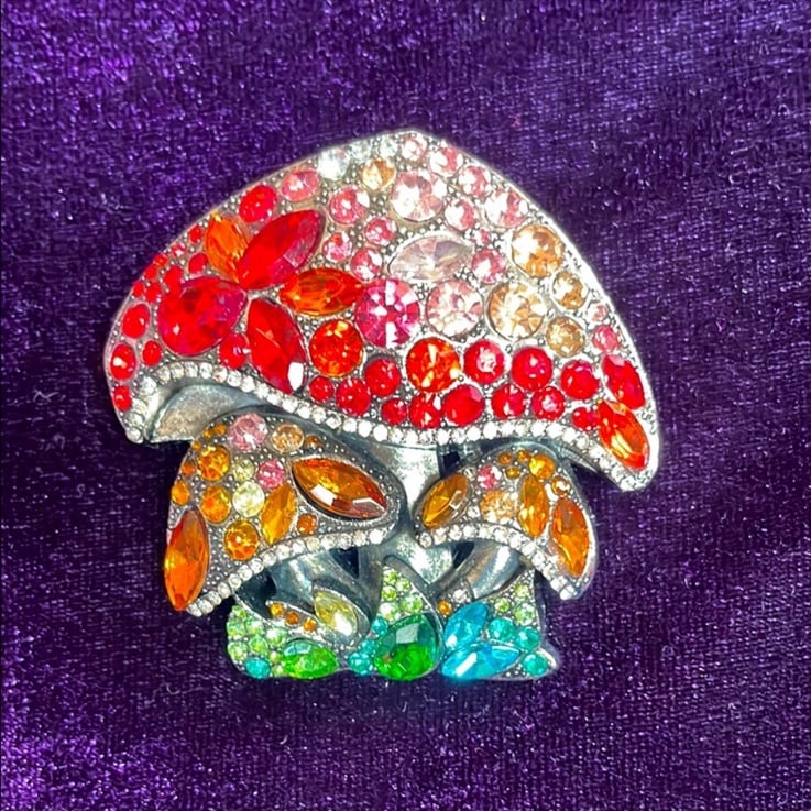 Vintage Vibe Crystal Mushroom Brooch Pin
