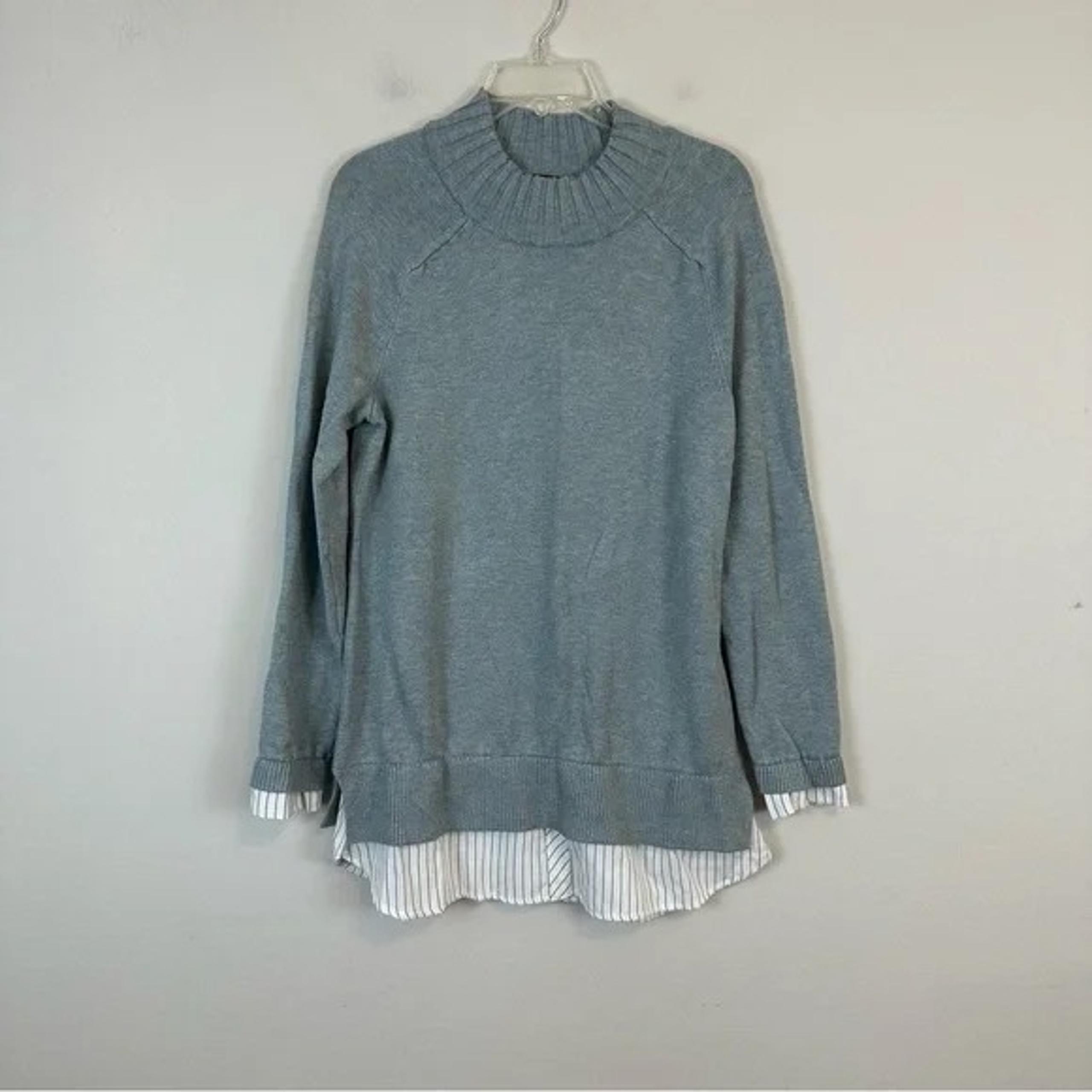 | Light Blue Layered Look Mockneck Sweater Size Large Maternity - A Pea In The Pod