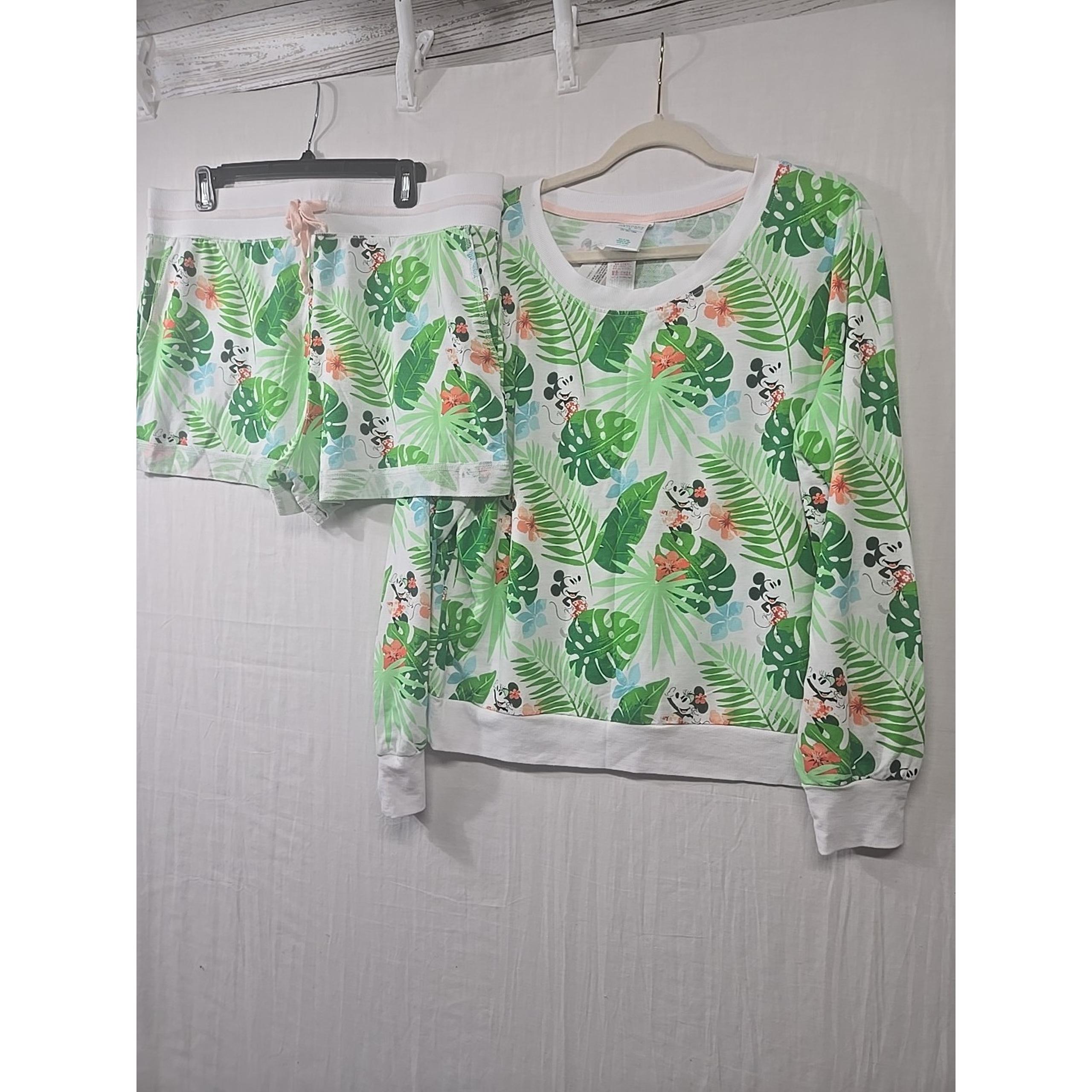Disney Mickey & Minnie Mouse Tropical Shirt Shorts Pajama Pjs Lounge Women's XL