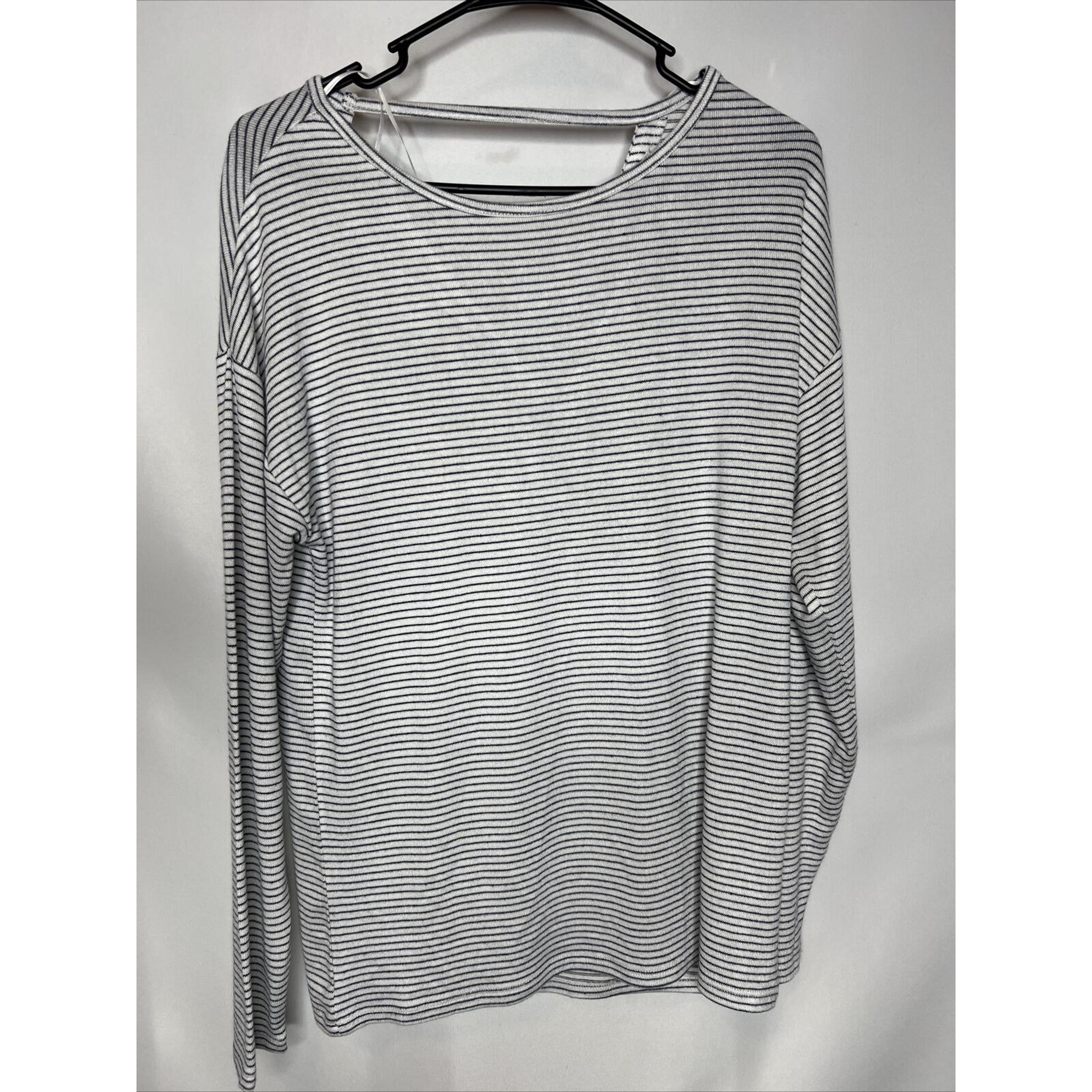 Halston Studio Top Womens Small Striped Cutout Back Long Sleeve Oversized NWT