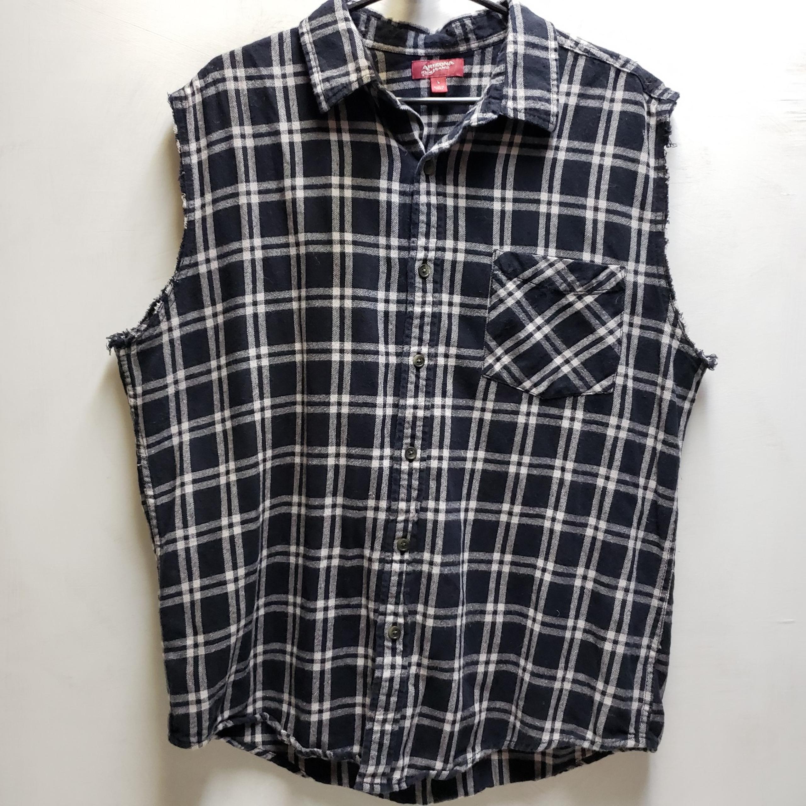Arizona sleeveless cut sleeve black/white plaid punk rock flannel unisex large