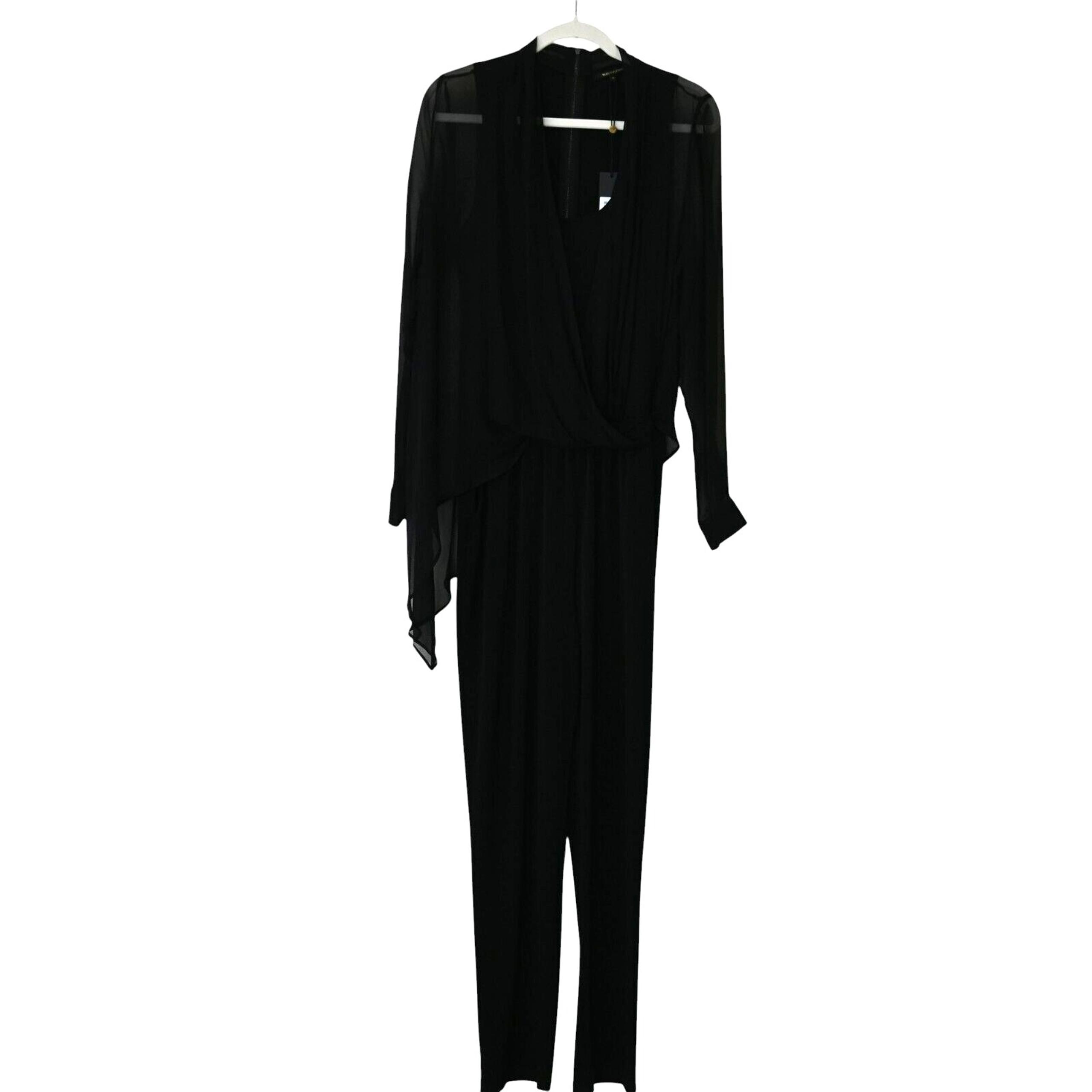 Kobi Halperin Anastasia Jumpsuit Medium Black Silk Blend Long Sleeve Stretch