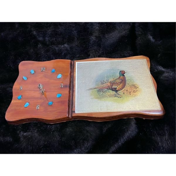 Vintage basil ede pheasant turquoise clock plaque