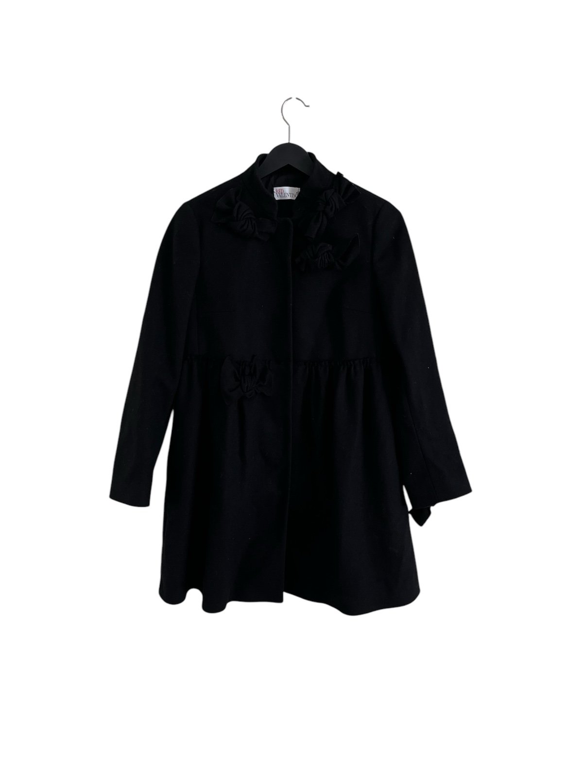 Red Valentino Ruffle Side Coat Size 44 Woman Black Pea Coat Snap Up