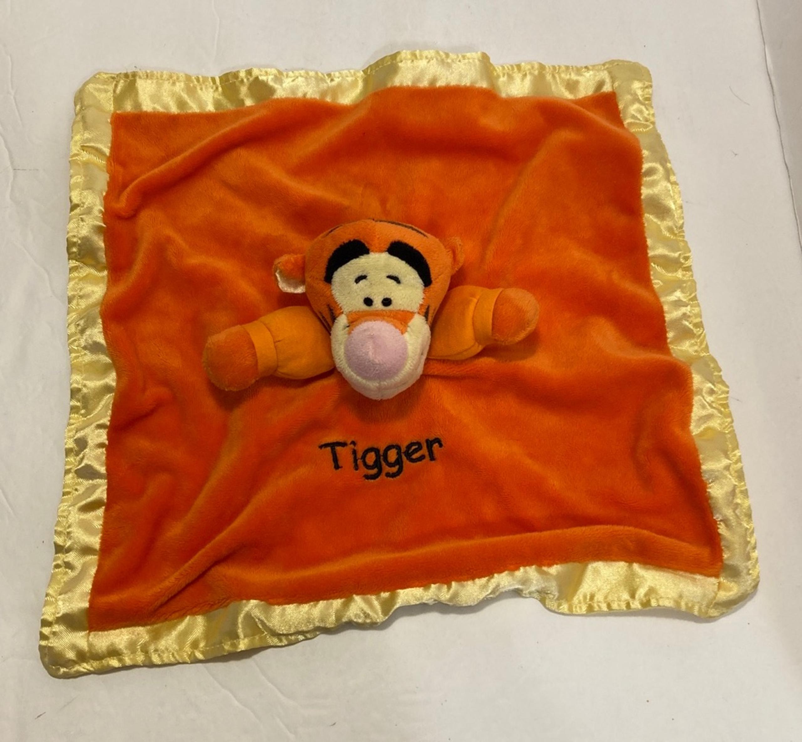 Disney tigger rattle orange plush yellow satin trim baby security blanket