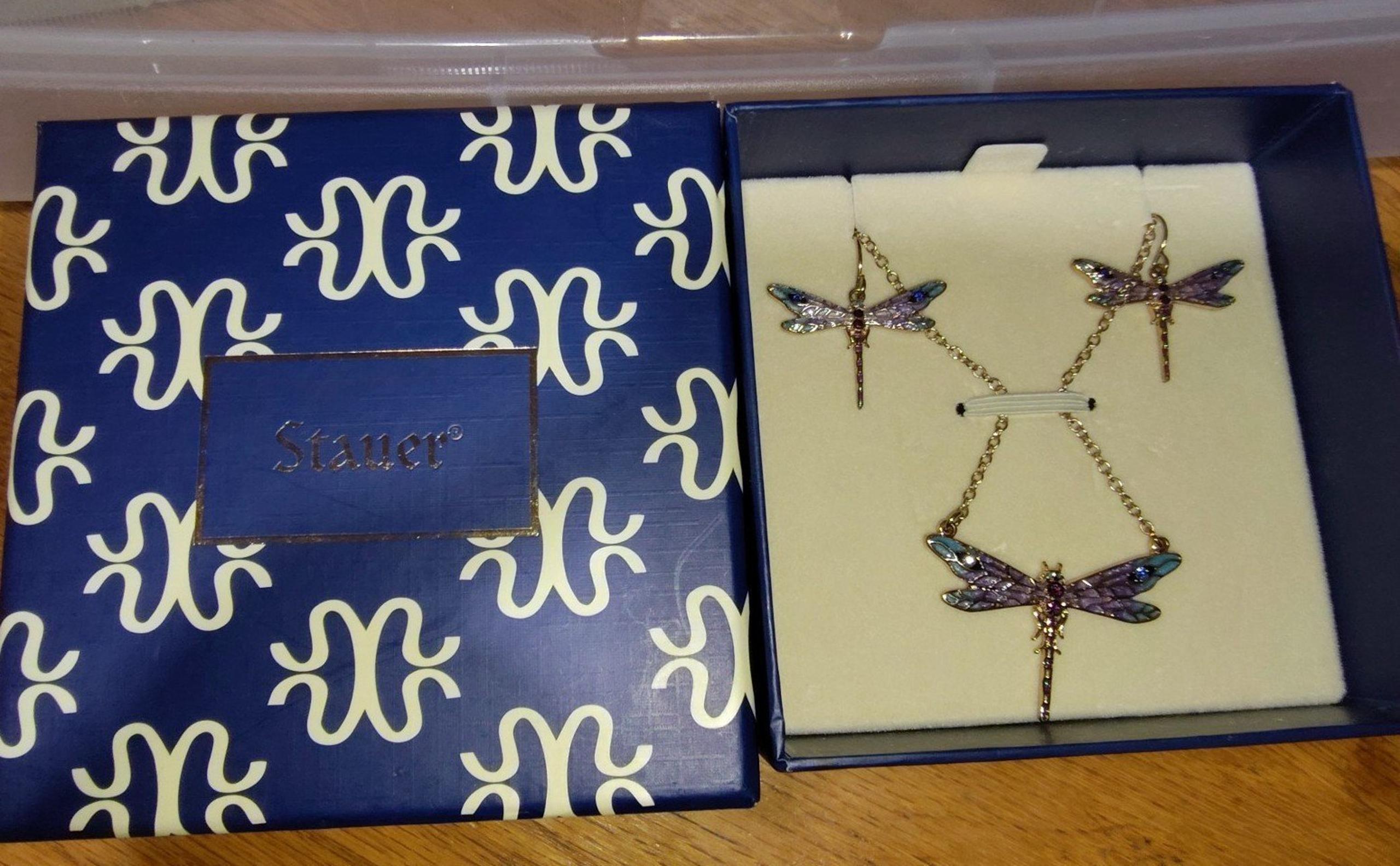 Dragonfly Nouvelle Necklace & Earrings By Stauer Brand New In Box