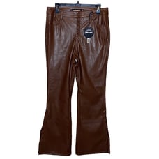 NWT Dollhouse Brown Vegan Leather Button Front High Rise Flare Pants