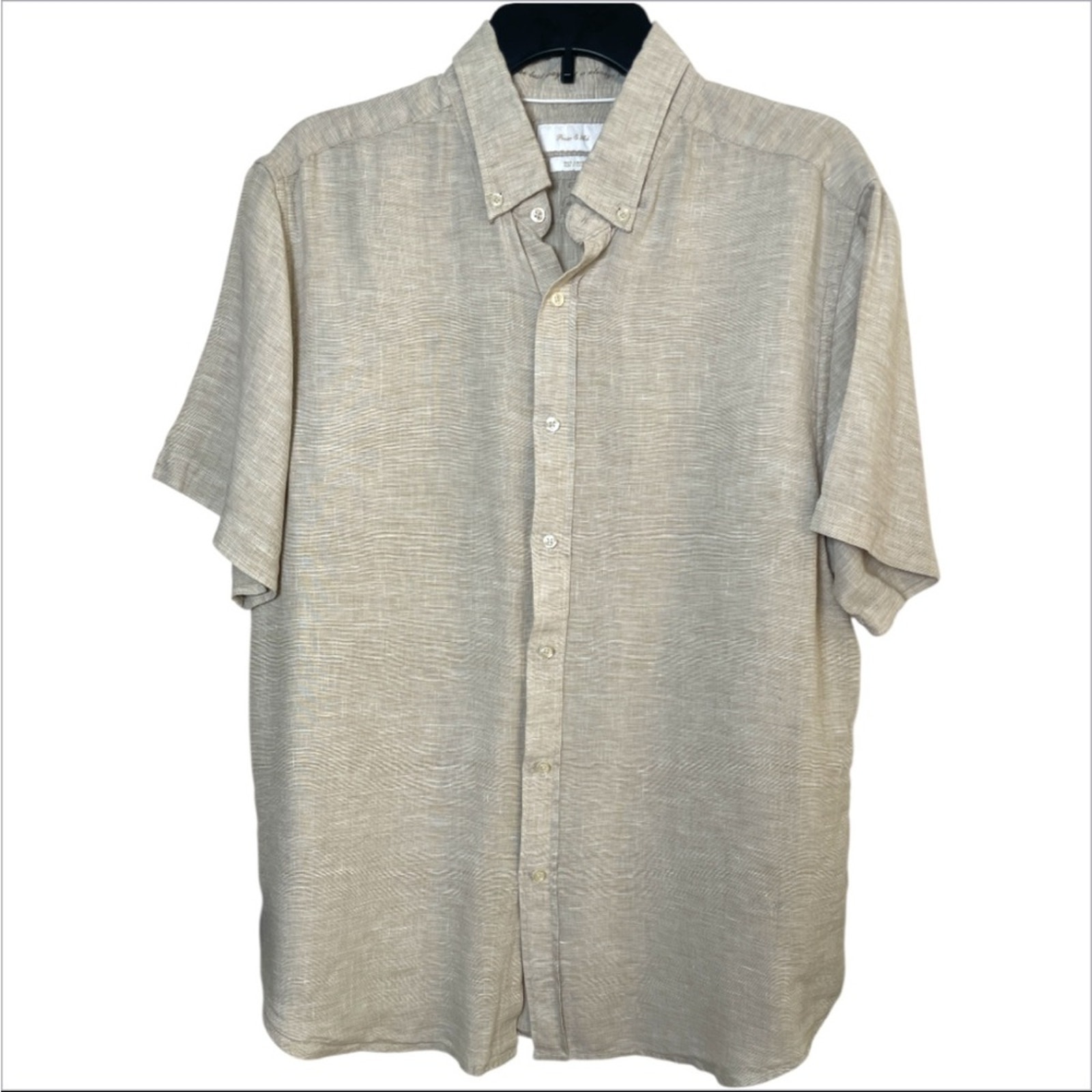 Porter & Ash Mens Beige Short Sleeve linen camp button down casual Shirt size XL