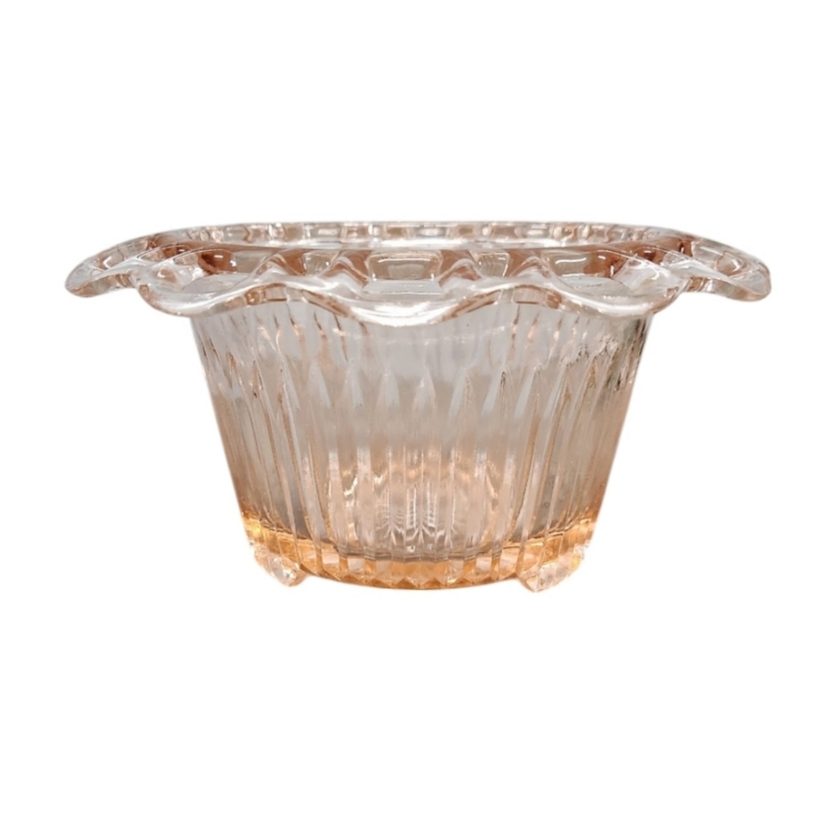Anchor Hocking Old Colony Lace Edged Footed Pink Depression Glass Floral 7 x 3