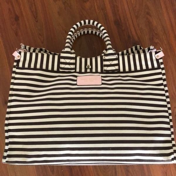 Vintage Henri Bendel brown and white canvas large tote bag