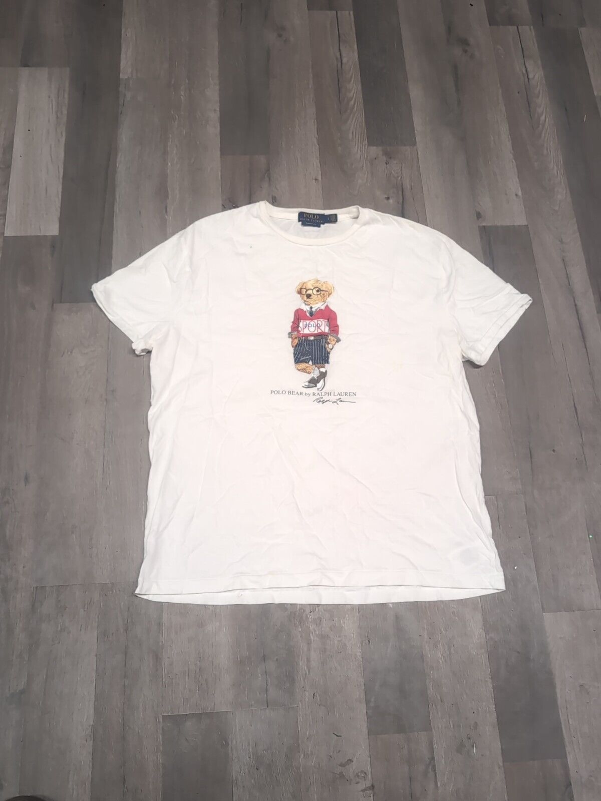 Vintage Polo Ralph Lauren Polo Bear Shirt Mens Lg Single Stitched. C3