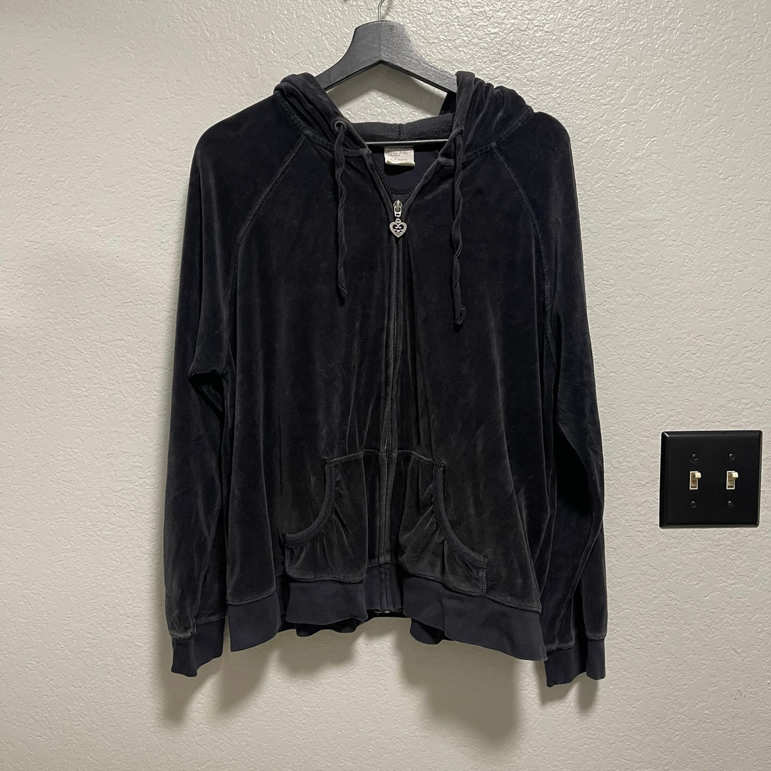 Old Navy Intimates Zip Up Black Hooded Velour Sweater Size XXL