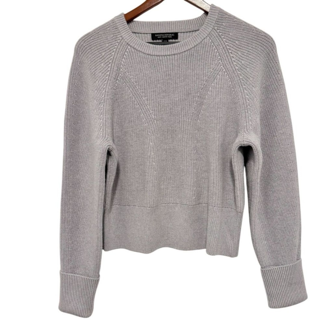 Banana Republic Merino Wool Crew Neck Ribbed Sweater Gray Lavender Medium Petite