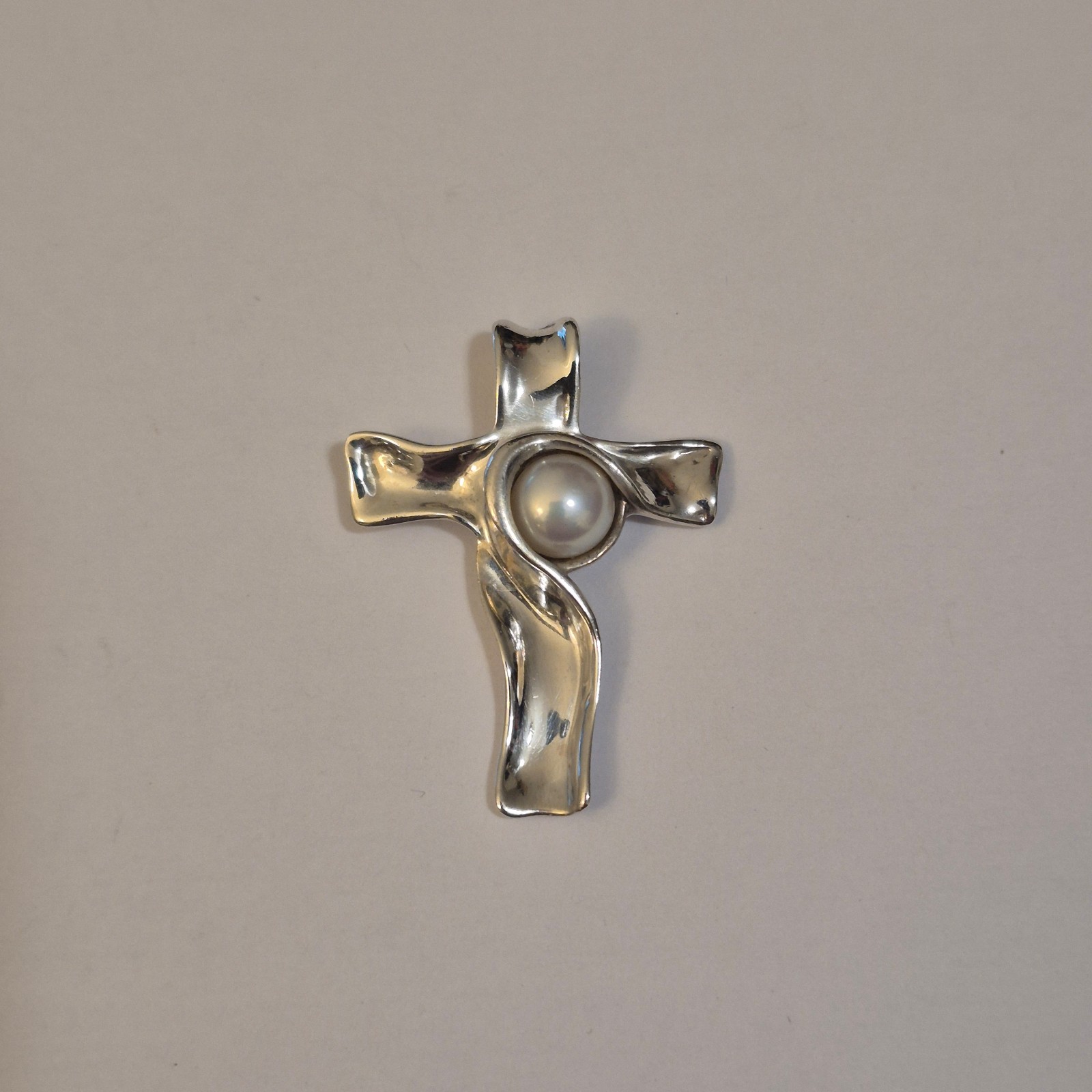 Hagit Gorali 925 Sterling Silver Pearl Cross Pendant Israel Modern Design