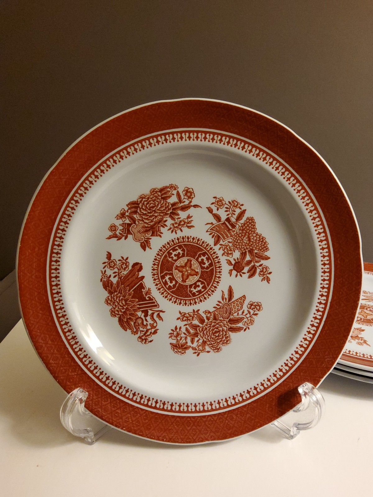 Fitzhugh 8 Red Salad/Dessert Fine Stone Plates by Spode, England - 4 Plates