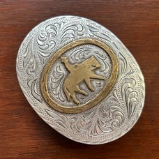Vintage Sterling Silver Overlay Bras Belt Buckle Cowboy Western