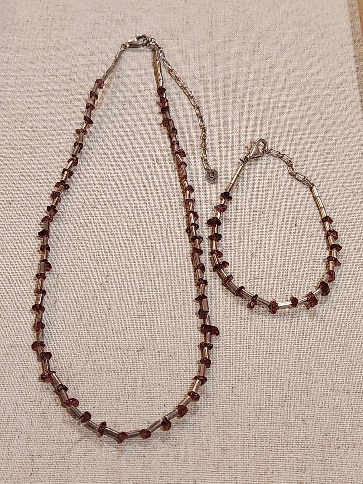 Vtg Relios Native Sterling Silver Garnet Jewelry Set