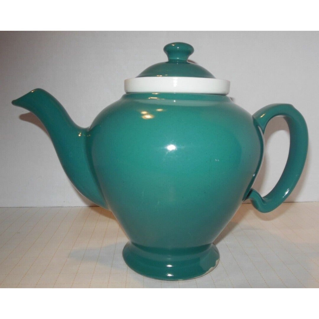 Vintage Teal Colored McCormick tea pot with infuser
