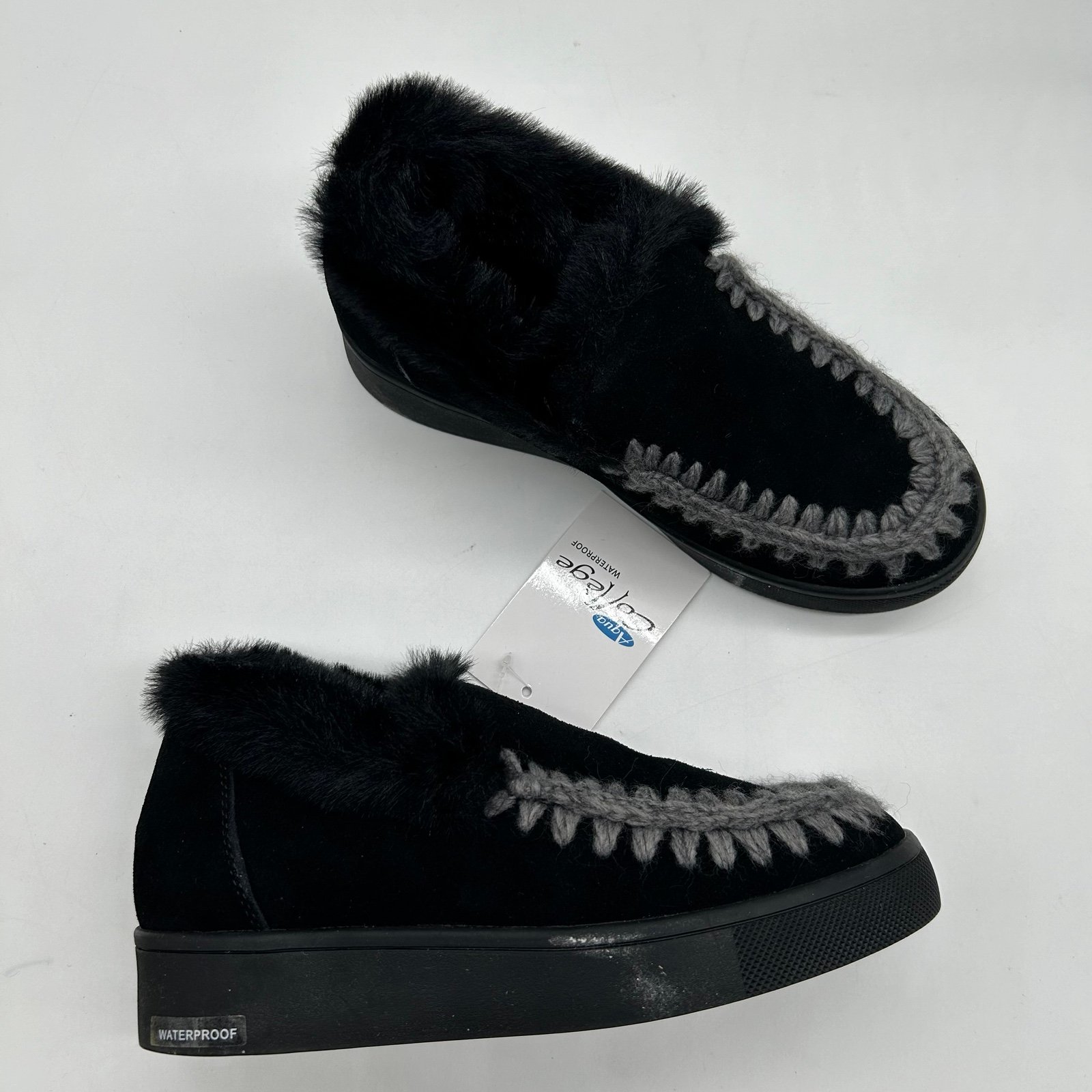 AQUA COLLEGE Women's Albina Waterproof Moccasins faux fur lining black size 7.5