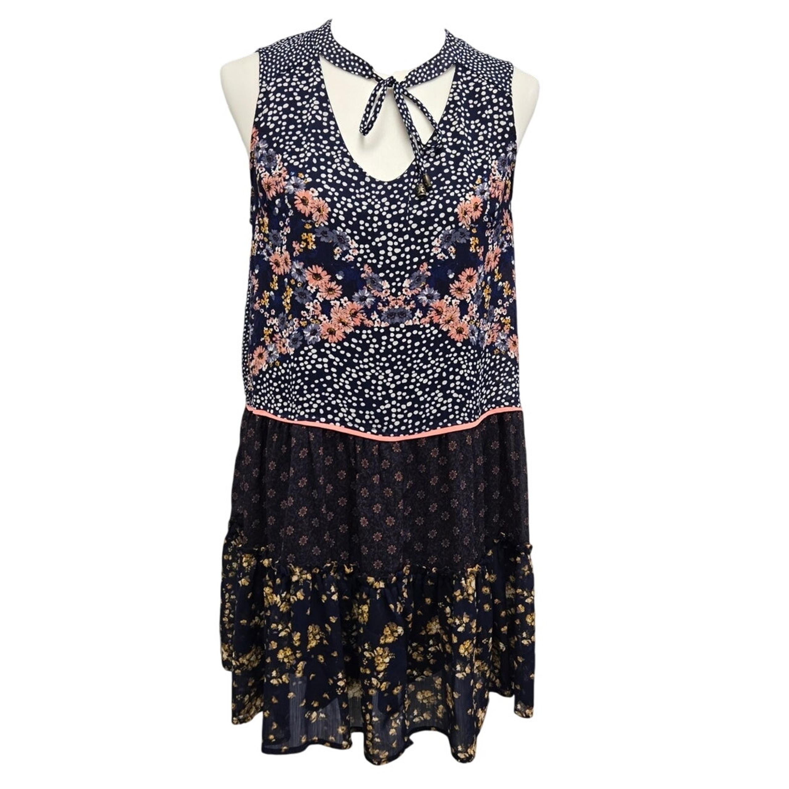 Xhilaration Womens Large Sleeveless Polka Dot Lined Polyester A-Line Dress