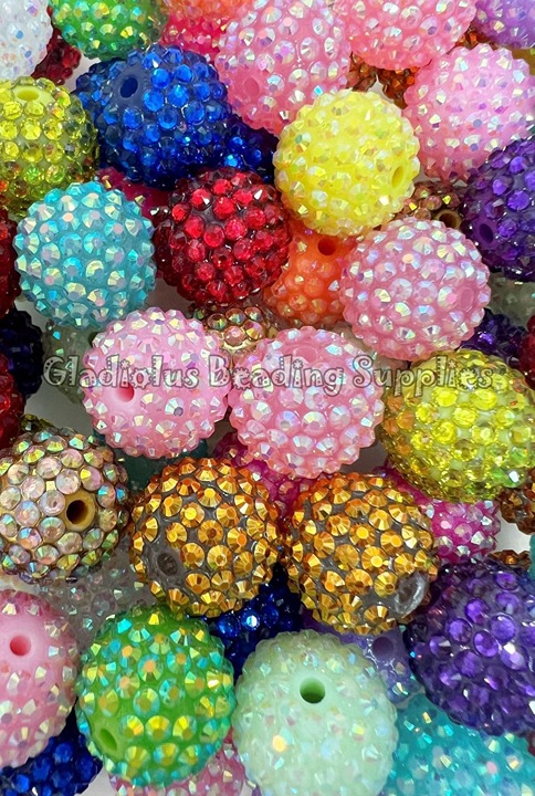 100 Pcs 20mm Rhinestone Acrylic Chunky Bead, Chunky Beads, Resin Beass