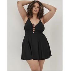 NWT TORRID STRAPPY PLUNGE LONG LENGTH SWIM DRESS - BLACK