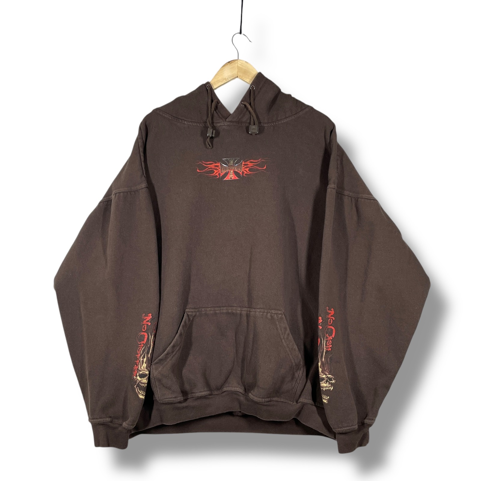 West Coast Choppers No Cash No Chopper Hoodie Mens 2XL Brown Biker Grunge Skull