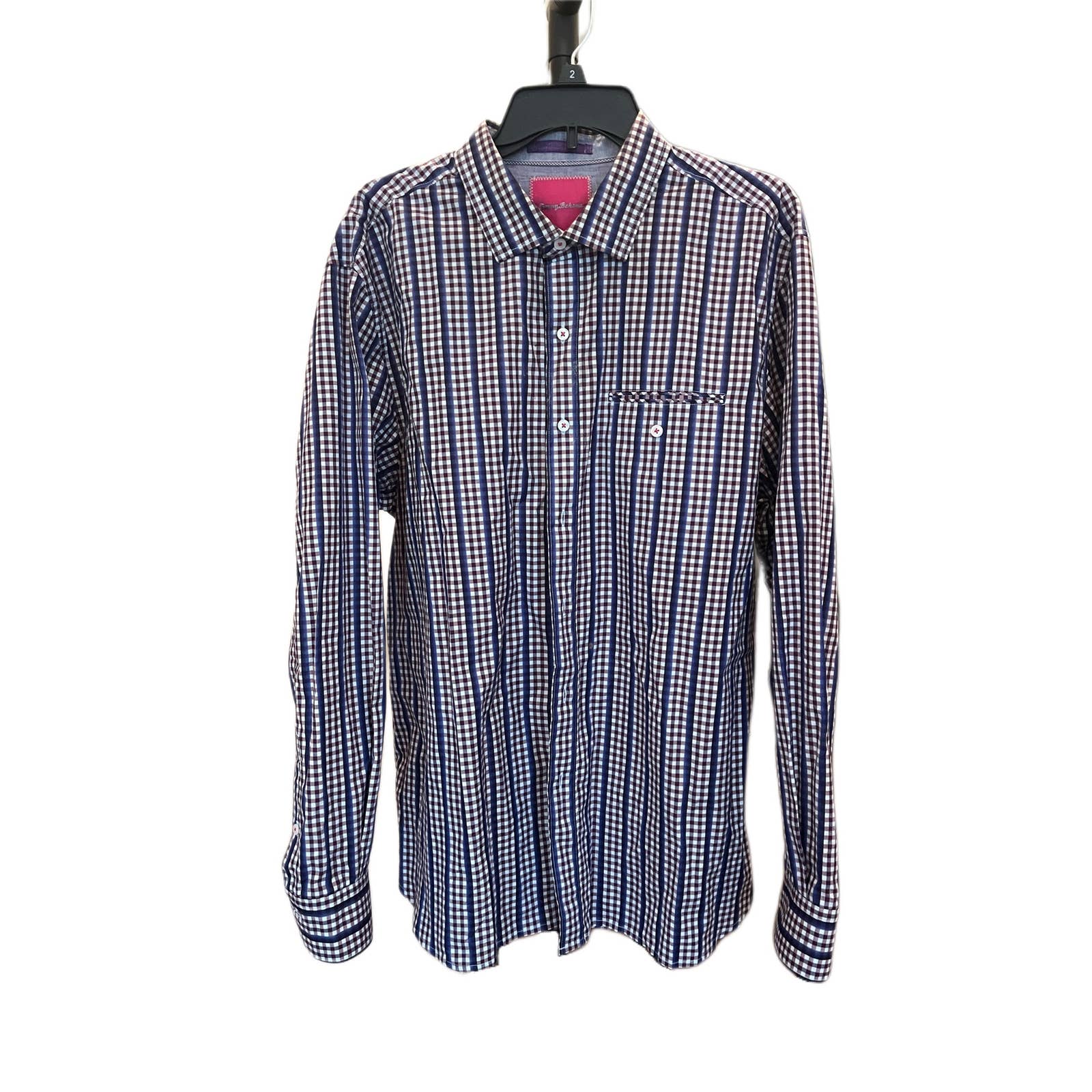 TOMMY BAHAMA Blue and Purple Plaid Long Sleeve Button Up Shirt - size XL