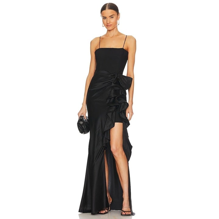Cinq a Sept Drina Gown in Black 0 New Womens Long Maxi Satin Dress