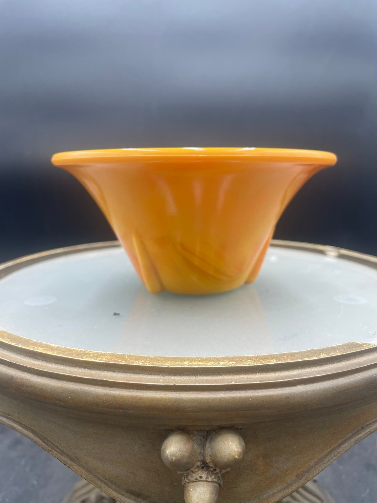 Vintage Akro Agate Glass #340 Pumpkin Vase Planter 6” USA VG