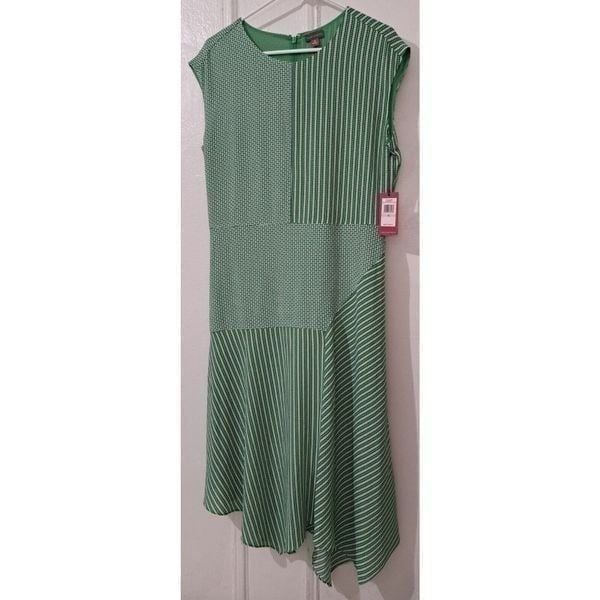 Vince Camuto Womens Size 10 Vertical Stripe Green Midi Dress 129