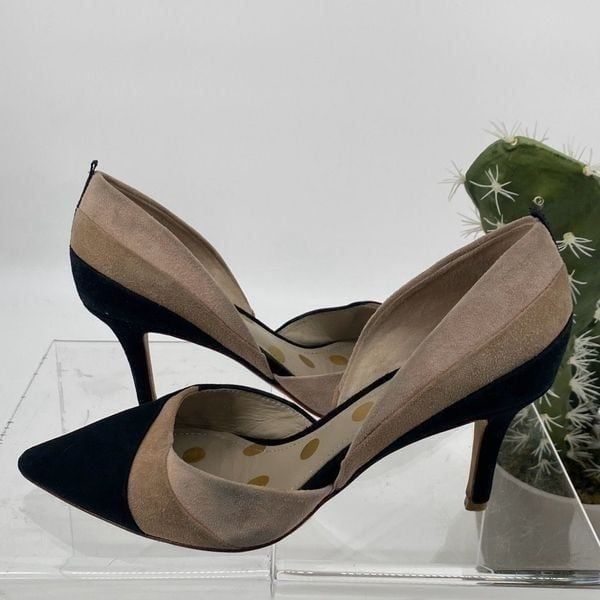 Boden Women's Henrietta Pointed Toe Suede Heels 3 Tone Black Beige Blush Size 38