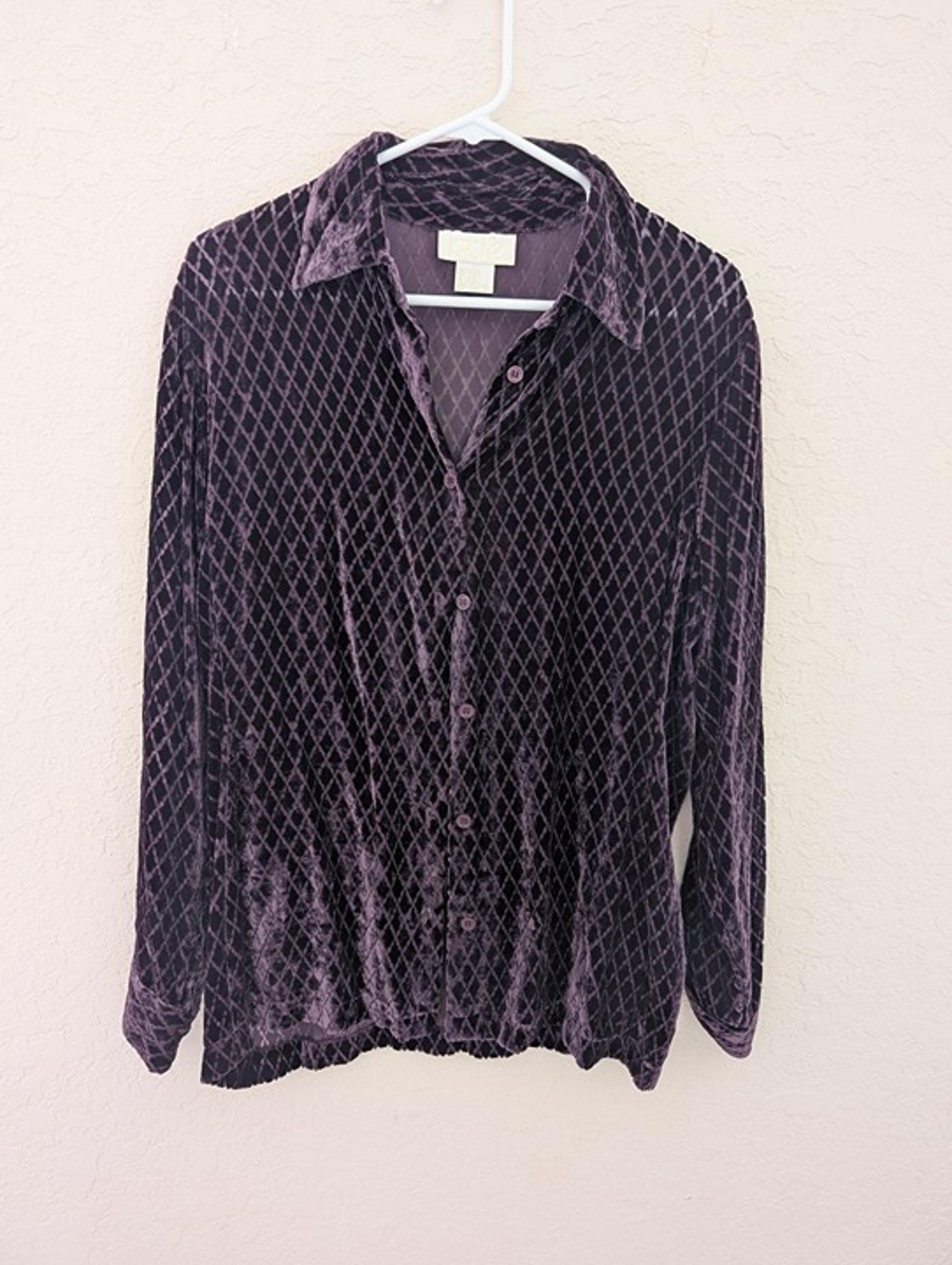 Vintage Cache Velvet Blouse Silk Button Up Size L Gold Label