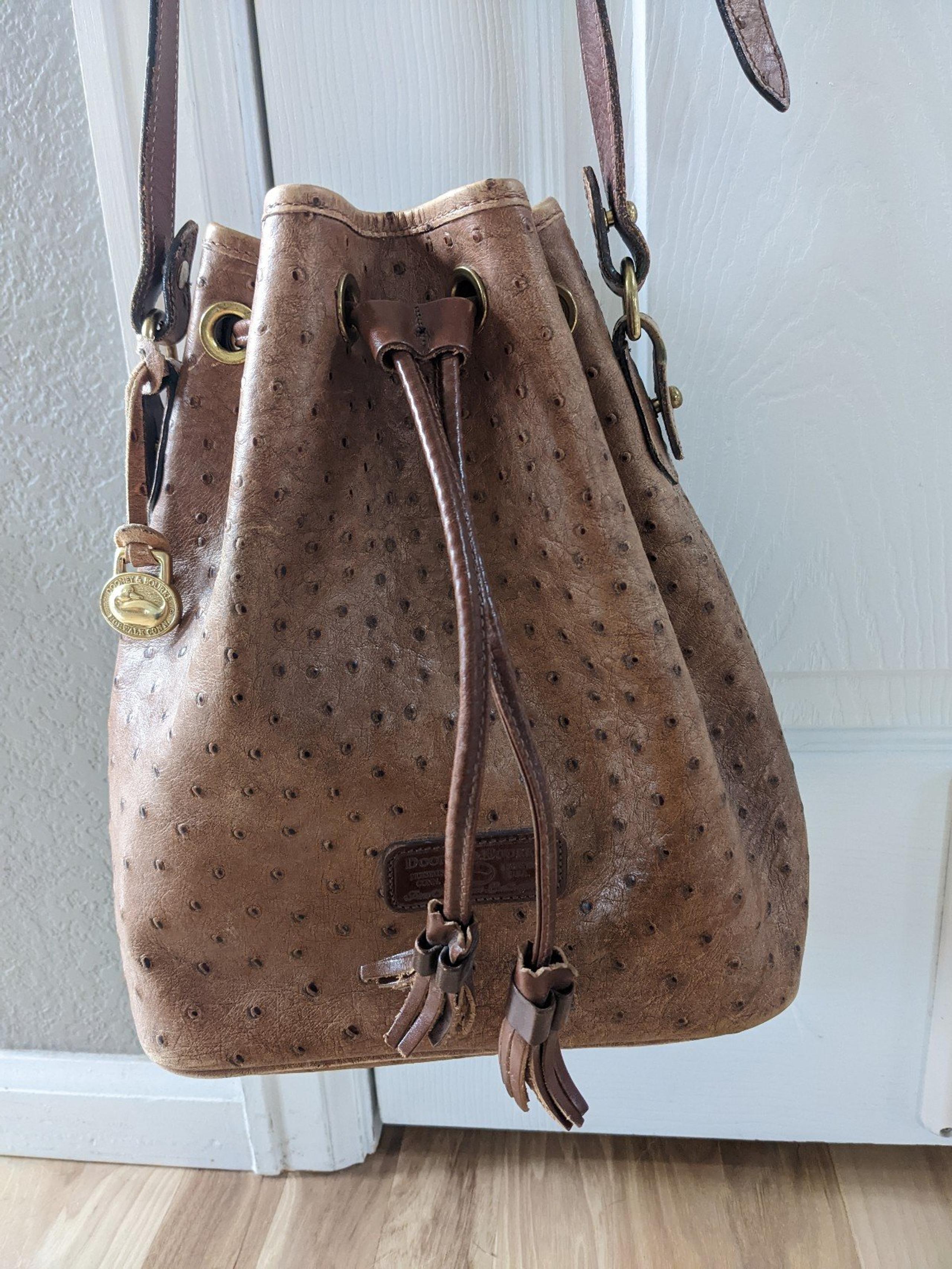 Vintage Dooney & Bourke Ostrich Leather Bucket Bag