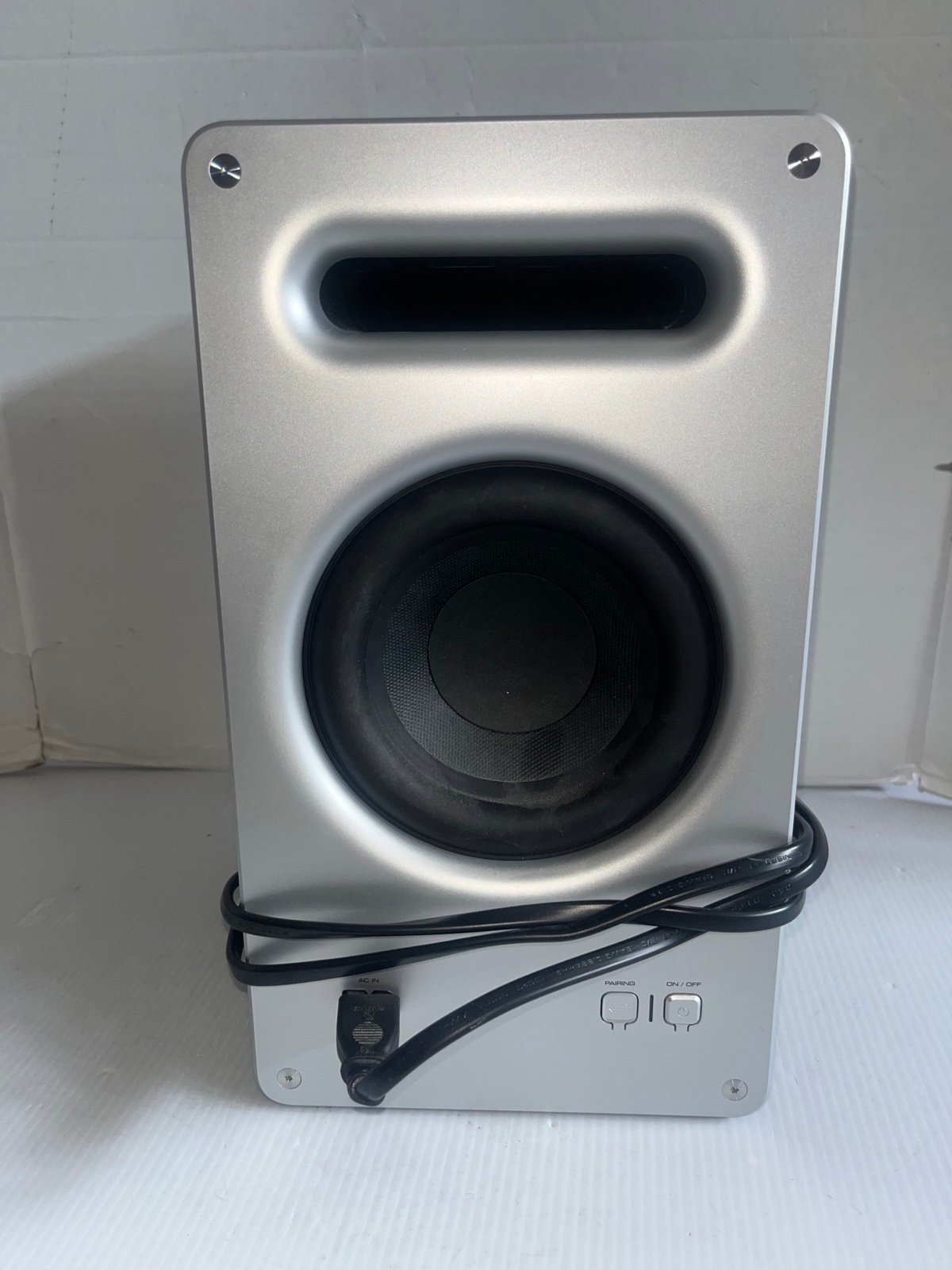 VIZIO SB3621n-E8 Silver Power Subwoofer with Power Cord Powers On