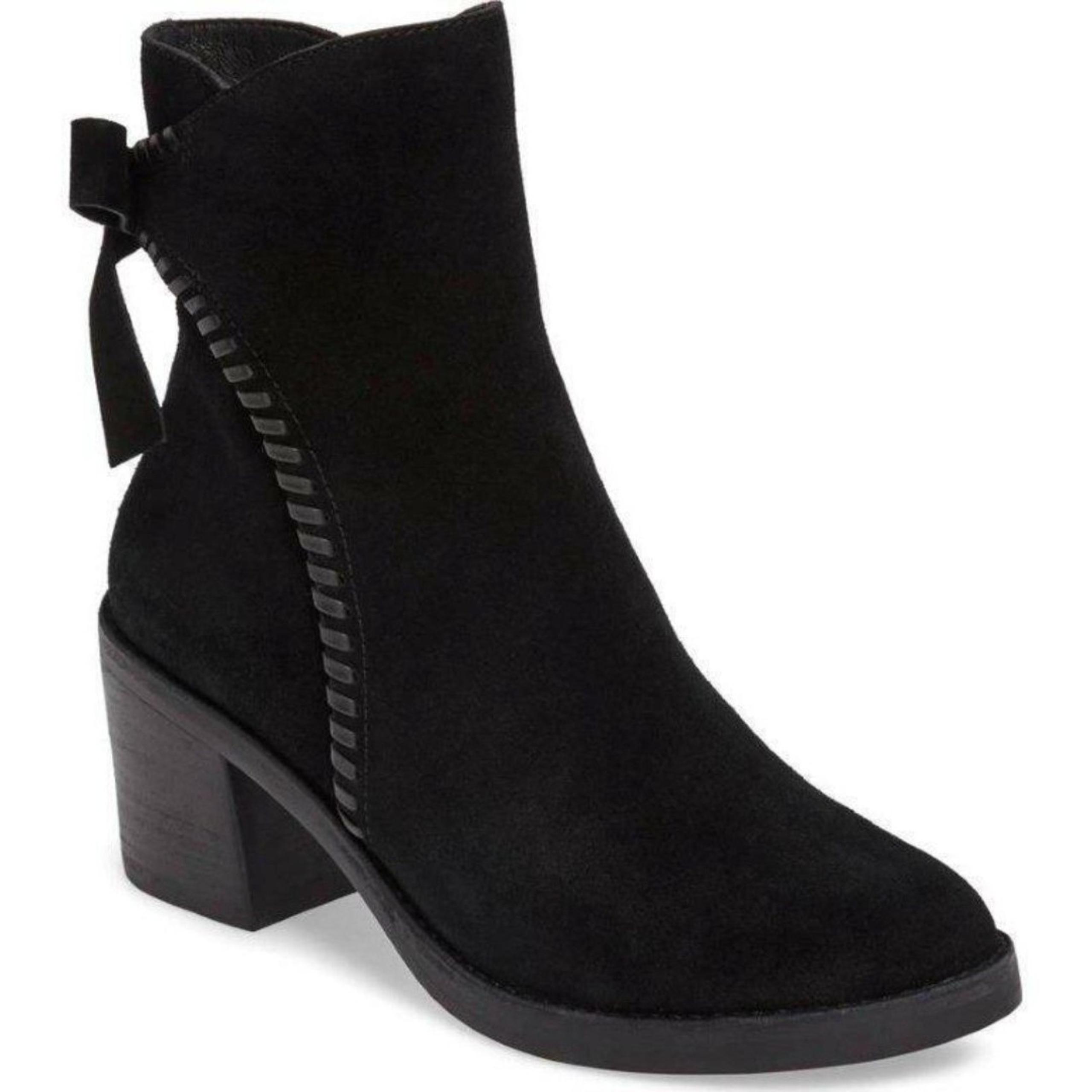 UGG Fraise WHIPSTITCH Black SUEDE Bow ZIP Booties BOOTS Womens US 9