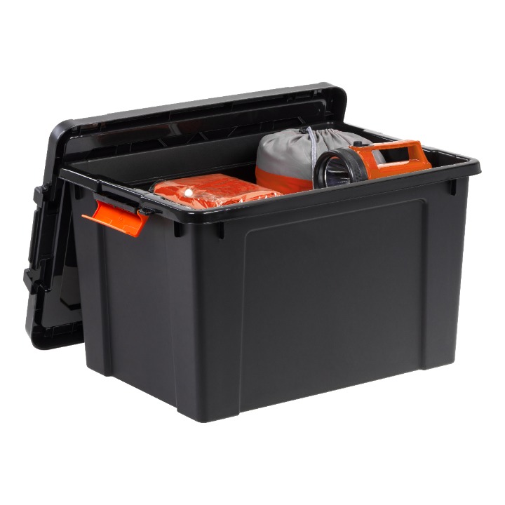 IRIS USA, 19 Gallon Heavy Duty Plastic Storage Box, Black, Set of 4