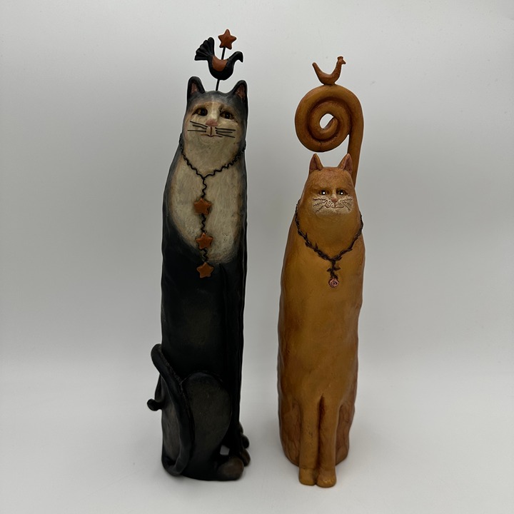 2 Rare Eileen Smithson 10 inch Resin Cat Figure / Orange and Black Cats