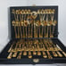 WM Rogers & Son 51 pc Gold Tone silverware set Enchanted Rose with case 12 plc.