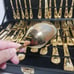 WM Rogers & Son 51 pc Gold Tone silverware set Enchanted Rose with case 12 plc.