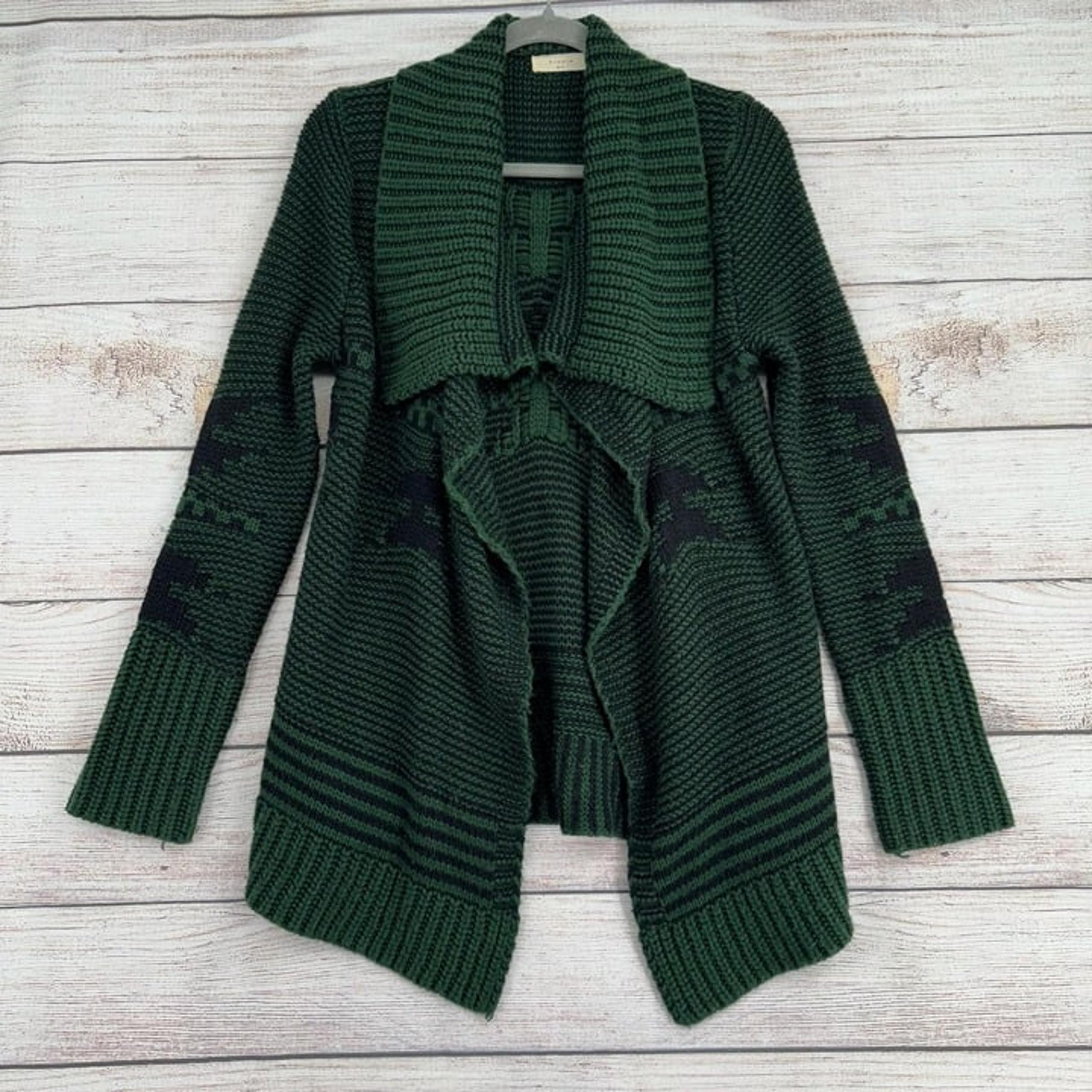 Elodie Open Front Geometric Print Cardigan Sweater Women's Small Green/Black