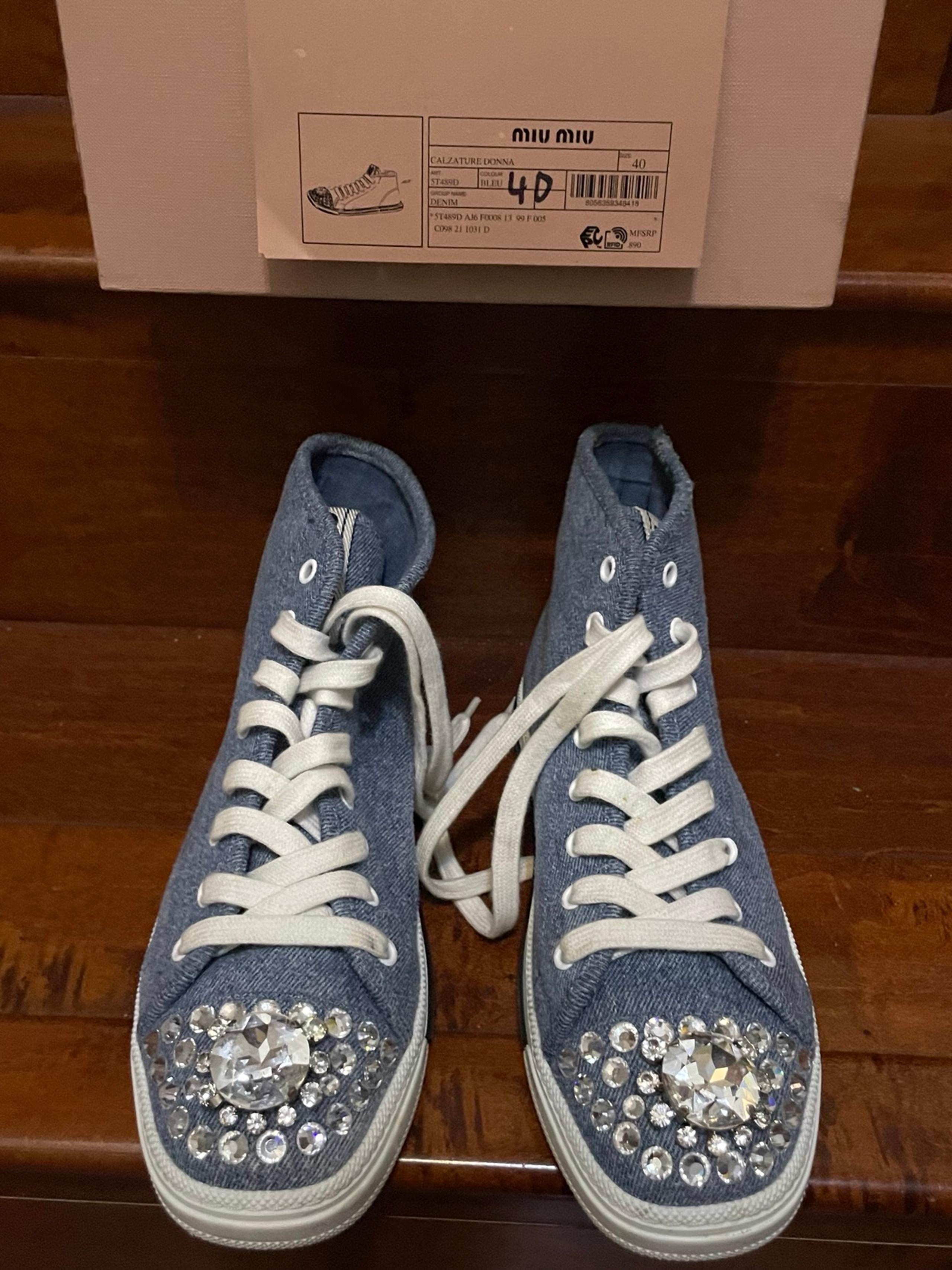 Miu Miu glitter Crystal Rhinestones Calzature Donna High top sneakers SZ40 Demi