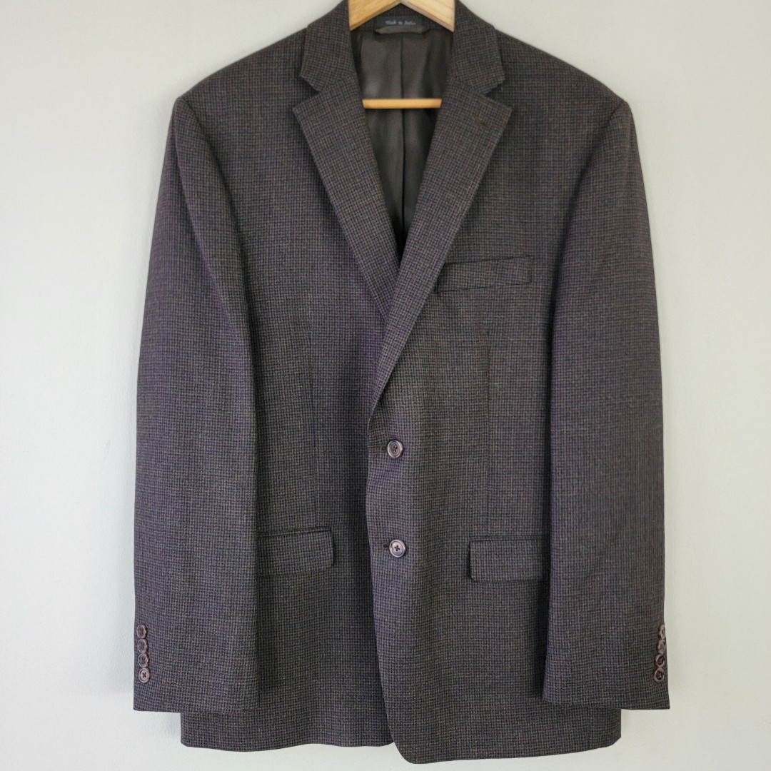 Lauren Ralph Lauren Mens 42R Wool Jacket Blazer Brown Houndstooth Sports Coat