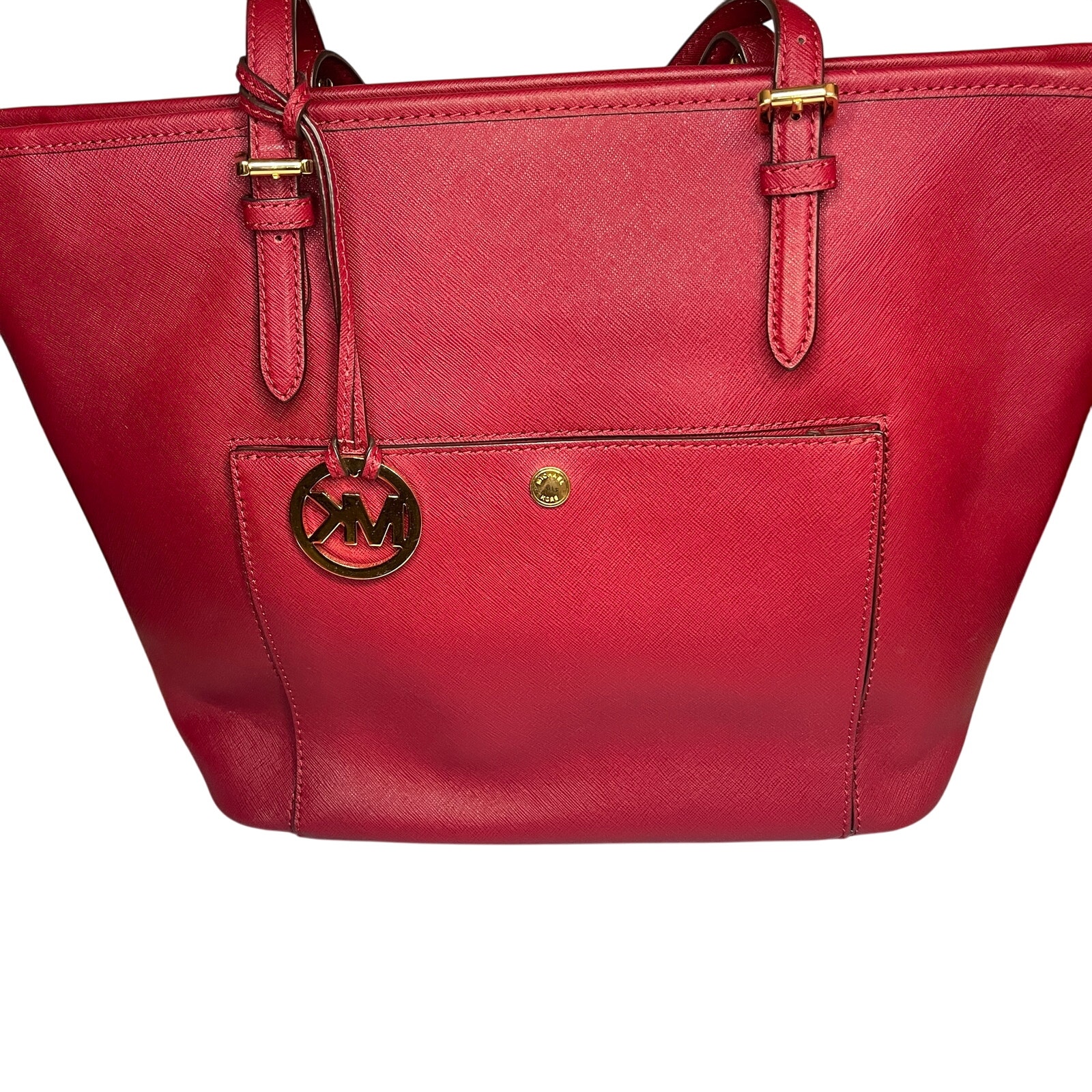 Michael Kors Red Jet Set Large Top Zip Tote Saffiano Leather w/ Dustbag