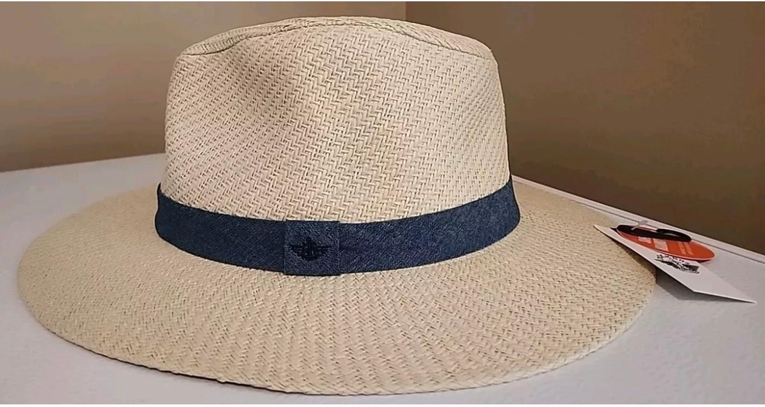 NWT Men's Small / Medium Dockers Panama Hat With Blue Chambray Band