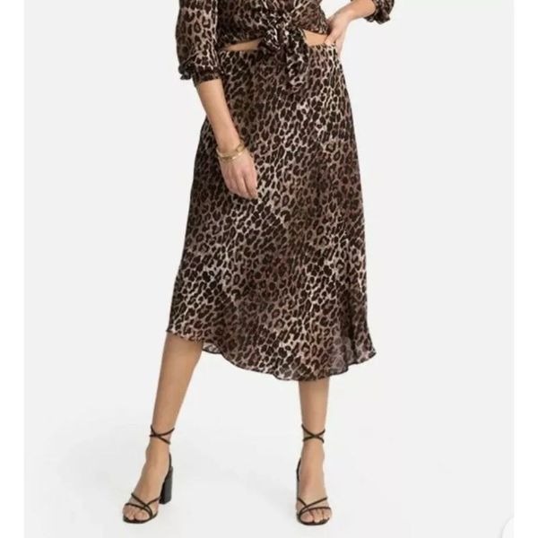 Johnny Was leopard midi skirt 100% silk, NWT, size S