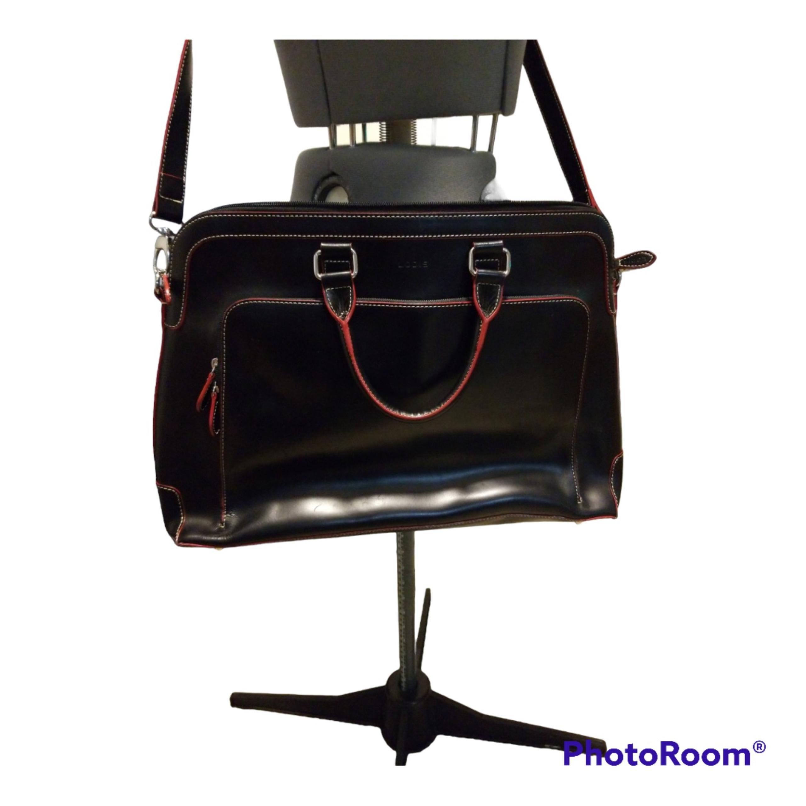 Lodis Audrey Black and Red Large Crossbody Leather Briefcase Laptop Bag