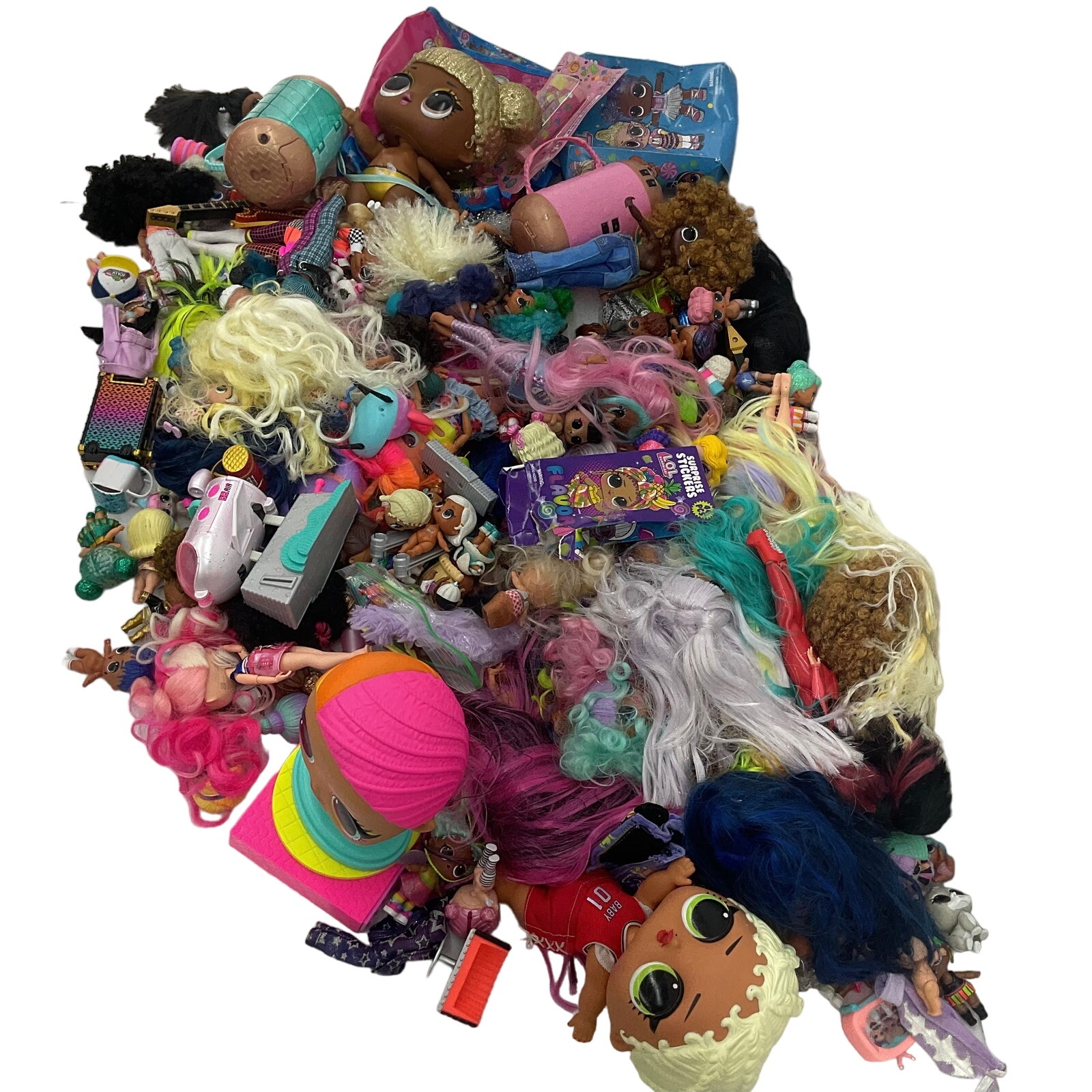 Huge LOT MGA LOL OMG Surprise Big Lil Sistas 25 lbs Play Fashion Dolls Preowned